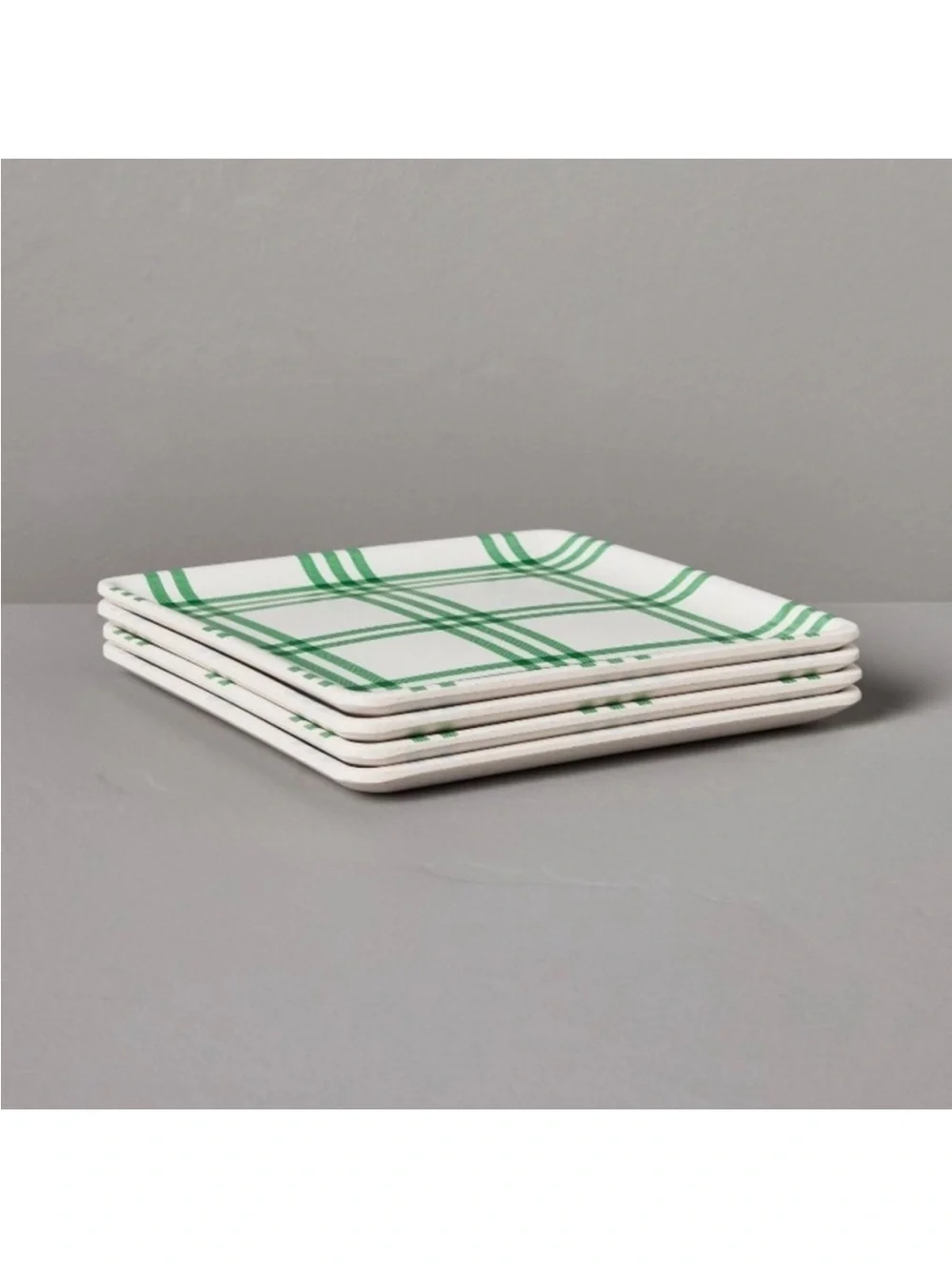 Hearth & Hand Magnolia Tri-Stripe Plaid Square Melamine Appetizer Plates 4 ct